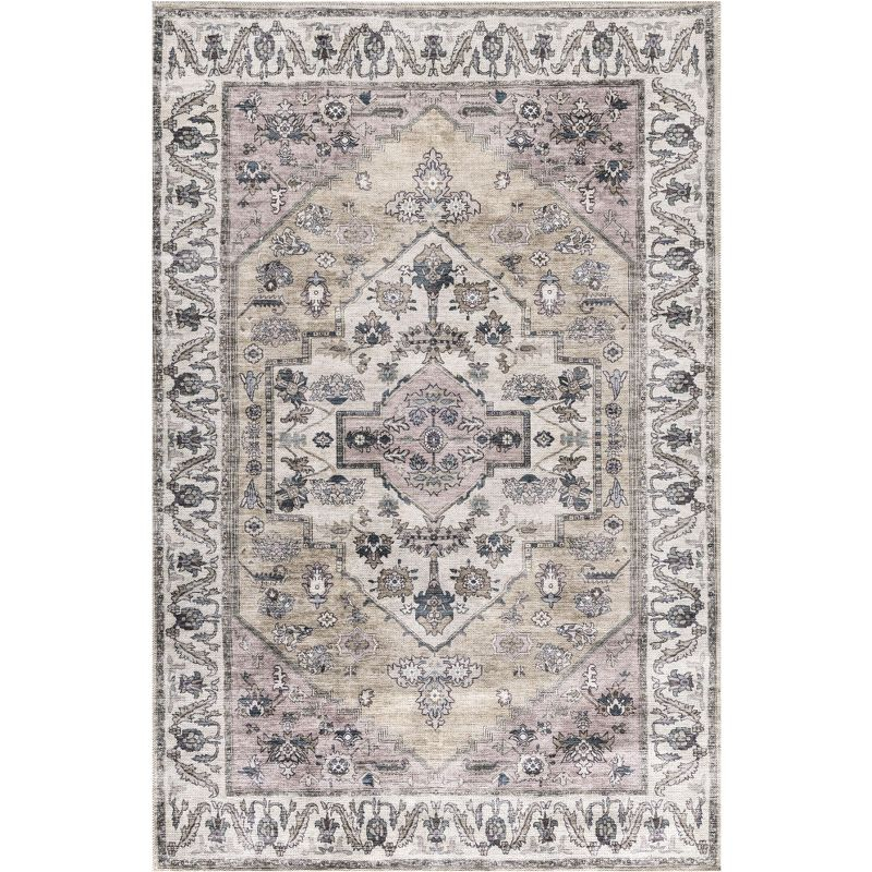 Nourison Washable Brilliance Medallion Indoor Rug Beige Multicolor 4' x 6'
