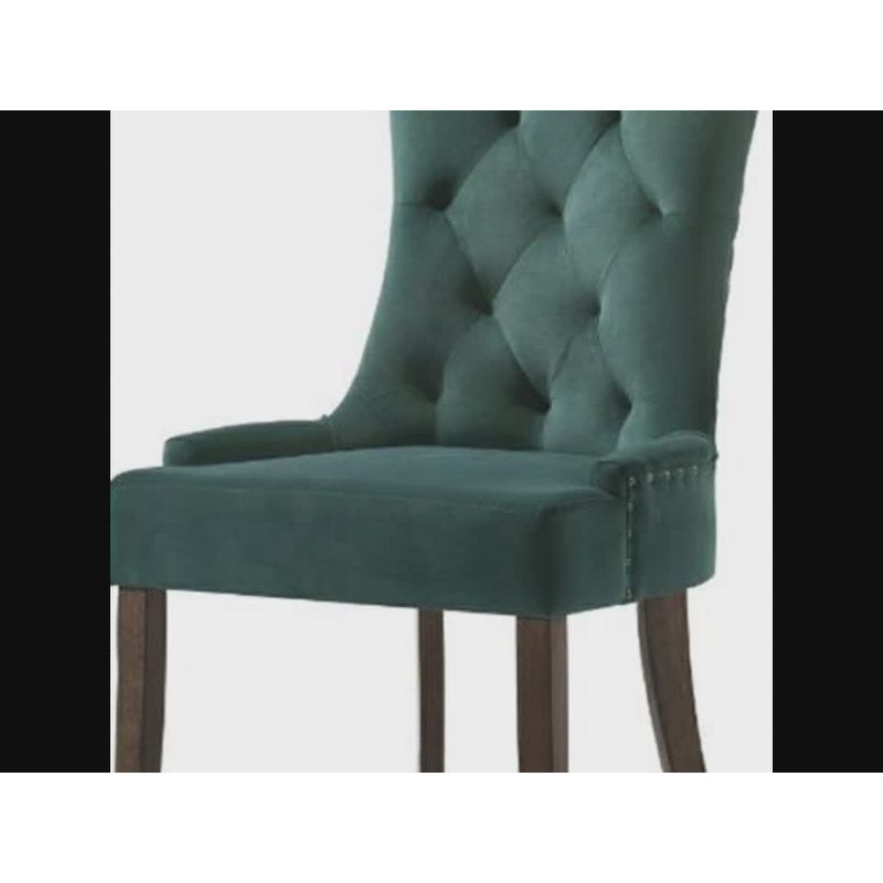 22" Farren Accent Chair Green Velvet/Espresso Finish - Acme Furniture: Linen Upholstery, Nailhead, Tufted Back