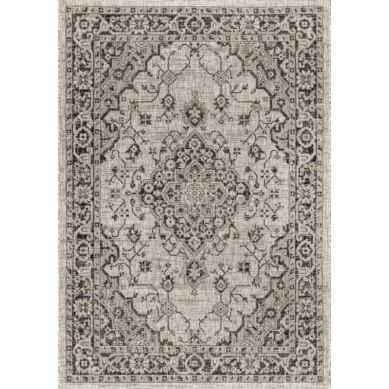 4'x6' Rozetta Boho Medallion Textured Weave Indoor/Outdoor Area Rug, Gray/Black - JONATHAN Y