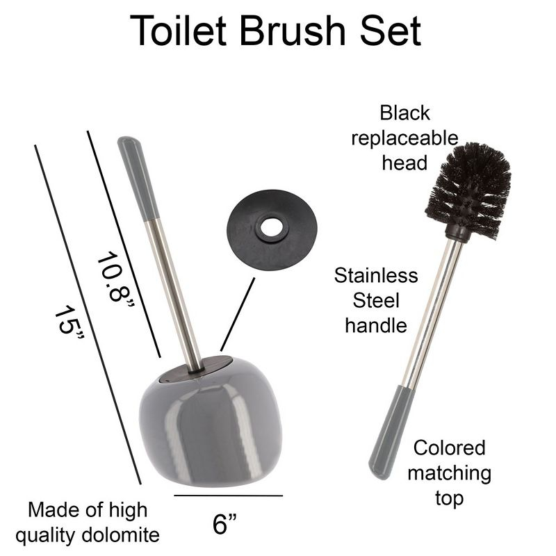 Evideco French Home Goods PISE Freestanding Grey Toilet Brush and Holder Set