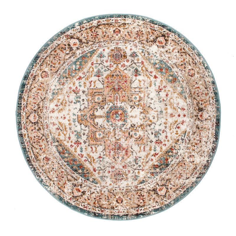 Nuloom 5 Round Justine Vintage Medallion Indoor Area Rug, Beige, Faded Persian Design, Stain Resistant, BedroomLiving Room, Kitchen,
