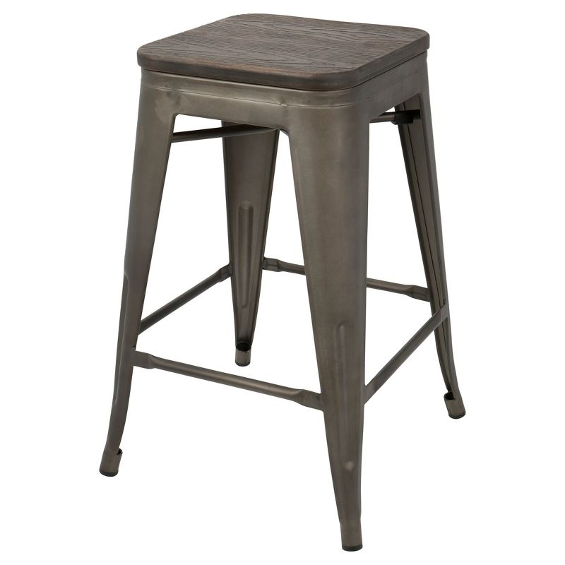Set of 2 Oregon Industrial Stackable Counter Height Barstool with Frame Antique Wood - Lumisource
