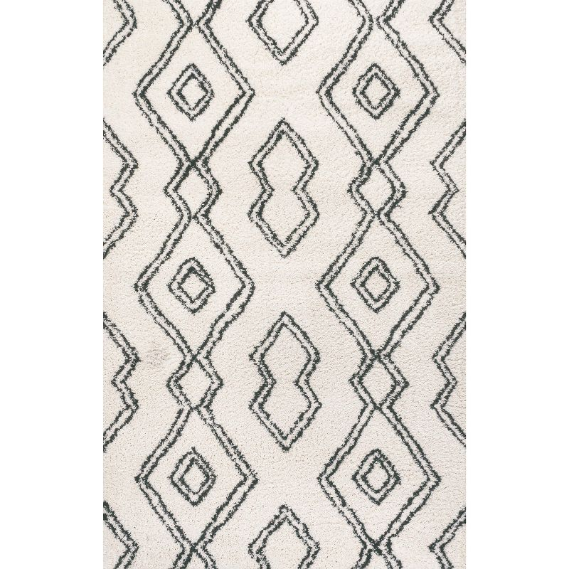 3'x5' Deia Moroccan Style Diamond Shag Area Rug, White/Black - JONATHAN Y