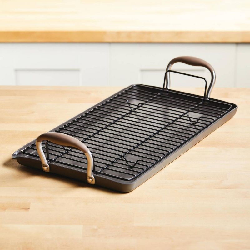 Anolon Advanced Home 10"x18" Double Burner Griddle Bronze: Nonstick, Hard Anodized, Oven-Safe, Silicone Handle