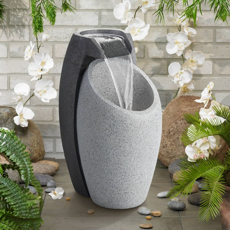 Waterfall 25" High Large Modern Indoor Outdoor Decor Faux Stone Floor Fountain with Light LED Standing Outside Garden Patio Yard