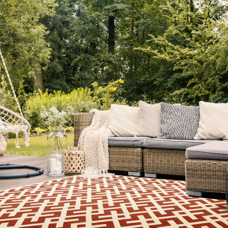 Courtyard CY6915 Power Loomed Indoor and Outdoor Area Rug - Red/Bone - 9'x12' - Safavieh