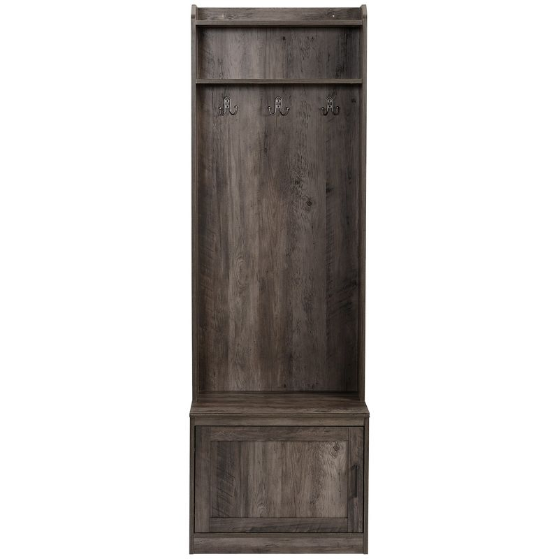 HOMCOM Rustic Hall Tree with Shoe Storage Bench, Entryway Bench with Coat Rack, Accent Coat Tree with Storage Shelves for Hallway, Mudroom, Brown