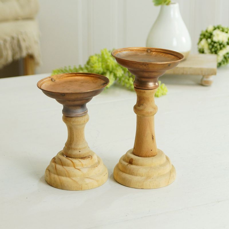 American Mercantile 4.5'' H Wood Tabletop Candlestick