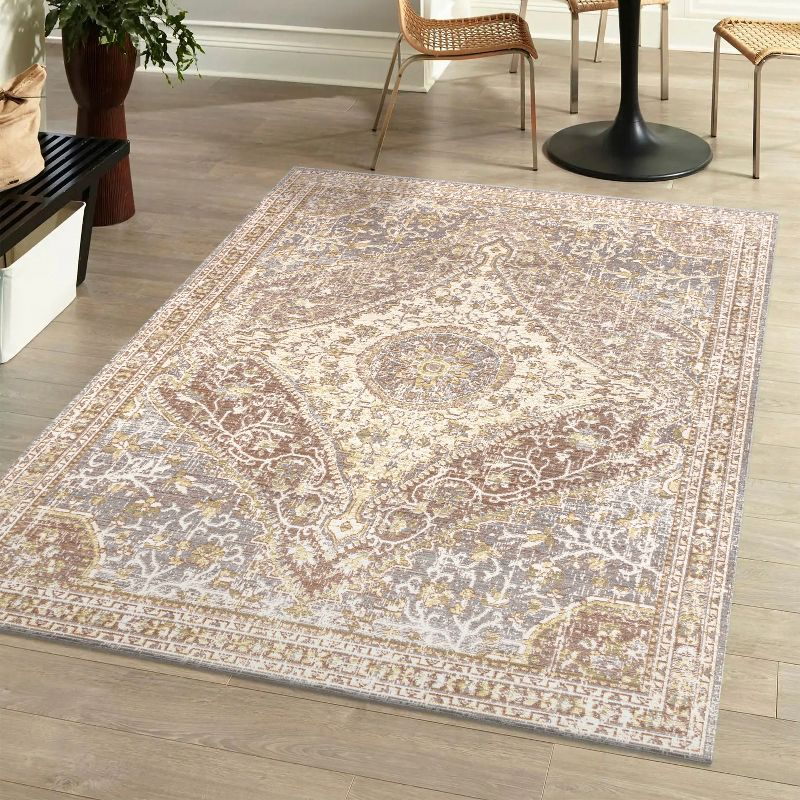 8'x10' Petras Modern Ornate Medallion Area Rug, Gray/Brown - JONATHAN Y