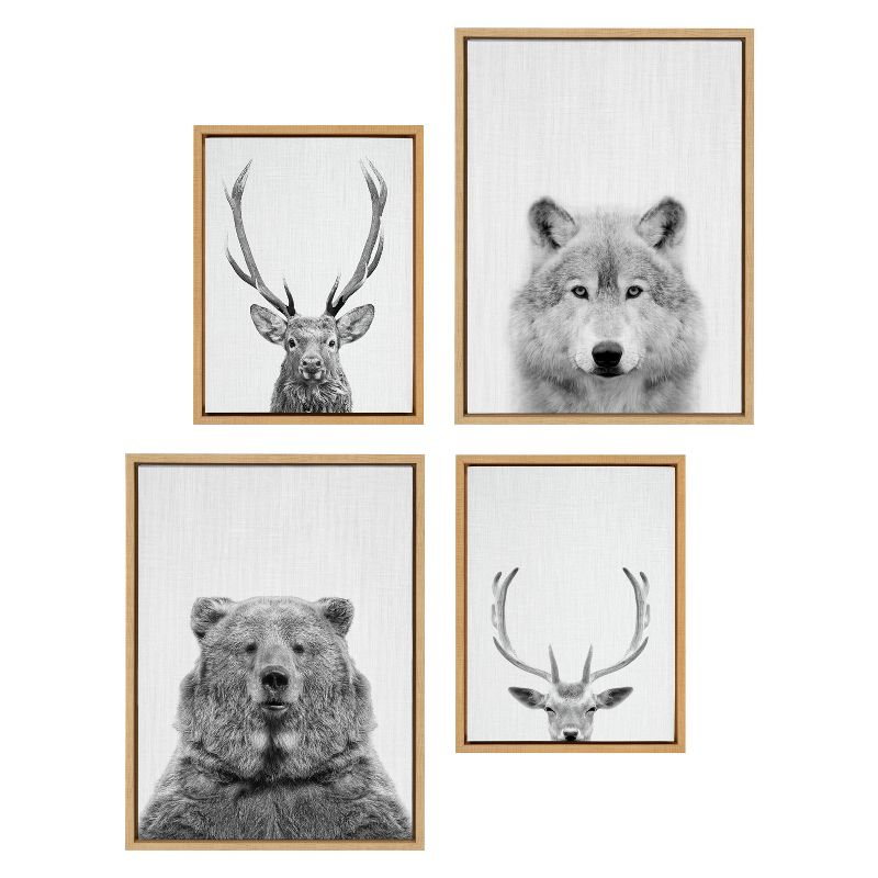 Kate & Laurel All Things Decor Sylvie Pretty Bird Framed Canvas by Inkheart Designs Natural: Modern Gallery-Wrapped Canvas Art Set