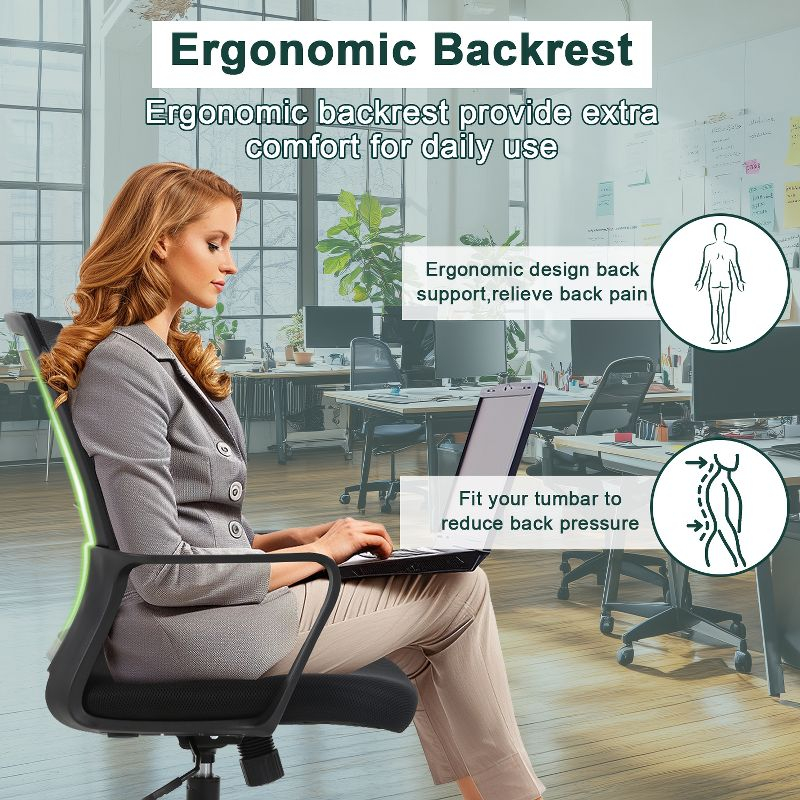 BestMassage Office Chair Mesh Computer Chair Task Chair with Lumbar Support & 360° Swivel Home Office Swivel Chair Modern Desk Chair, Black