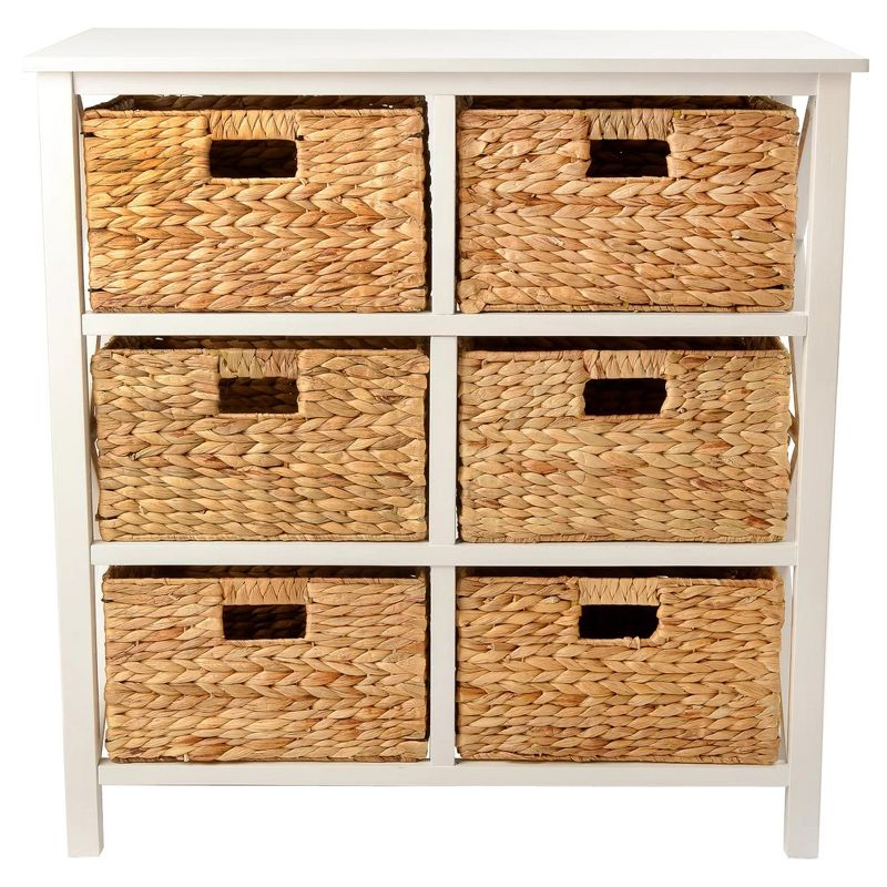 eHemco 3 Tier X-Side Storage Drawers with 6 Wicker Baskets, White