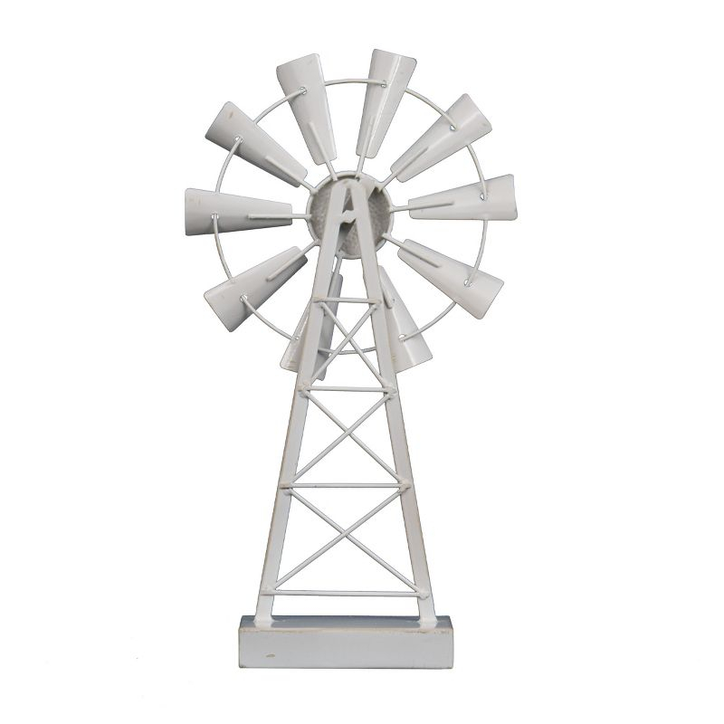 Small White Enamel Metal Windmill Table Decor - Foreside Home & Garden