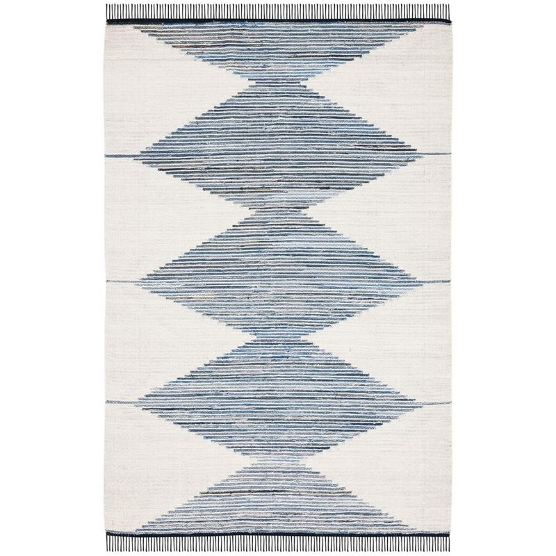 Kilim With Fringes KLM309 Flat Weave Accent Rug - Ivory/Blue - 3'x5' - Safavieh