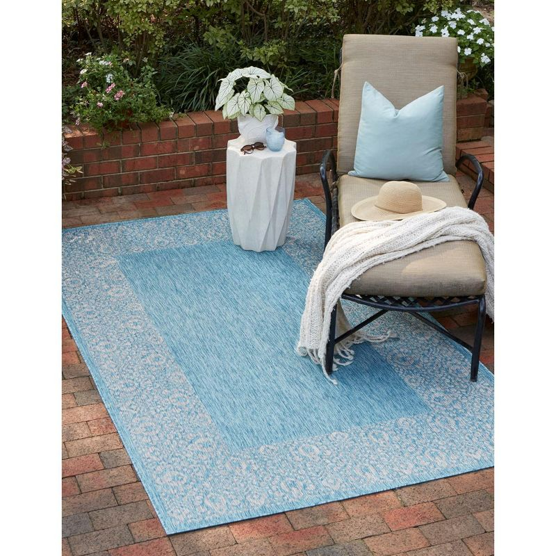 Unique Loom 7' 1 x 10' 0 Rectangle Indoor/Outdoor Border Aqua Area Rug