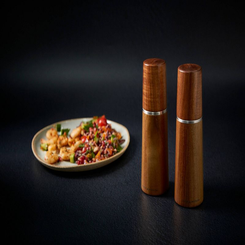 Cole & Mason 7.28" 2pc Ceramic/Acacia/Steel Marlow Gift Set Brown/Silver: Contemporary Salt & Pepper Mills