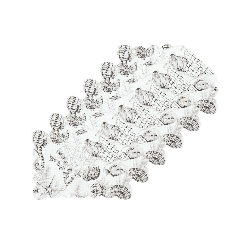 C&F Home 13" x 19" Fenwick Isle Gray Rectangle Cotton Quilted Scalloped Coastal Placemats, Set of 6