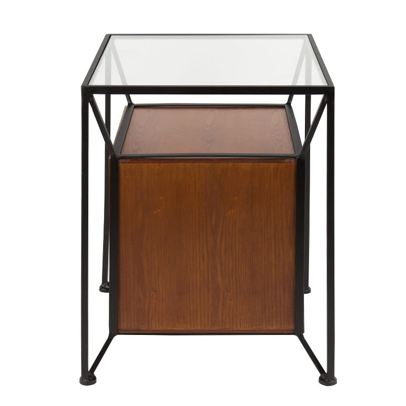 Kate and Laurel Garrod Square Metal Side Table, 18x18x24, Black and Walnut Brown
