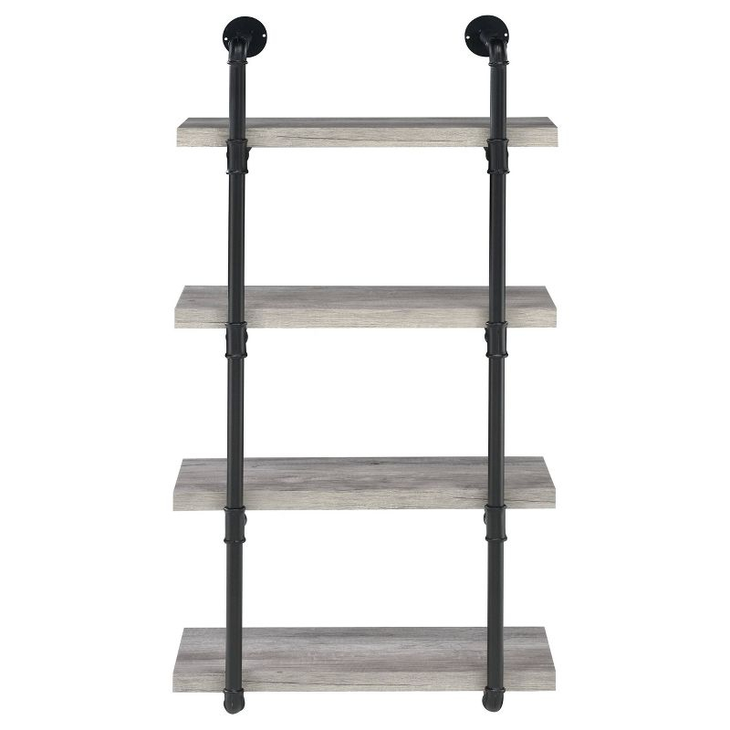 24" Elmcrest 4 Shelf Wall Bookcase with Black Frame Gray Driftwood - Coaster: Industrial Style, Laminated Steel & MDF