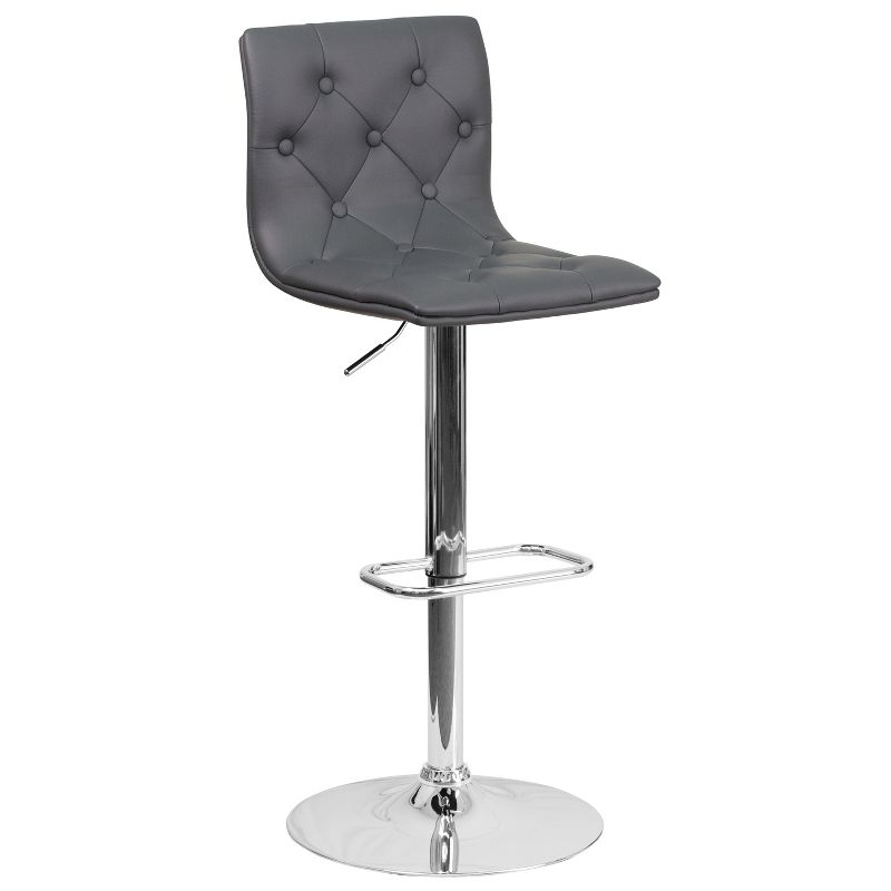Flash Furniture Contemporary Button Tufted Gray Vinyl Adjustable Height Barstool with Chrome Base