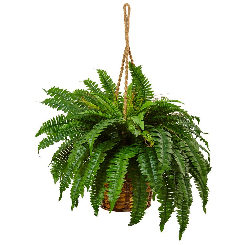 Nearly Natural Boston Fern Silk Hanging Basket