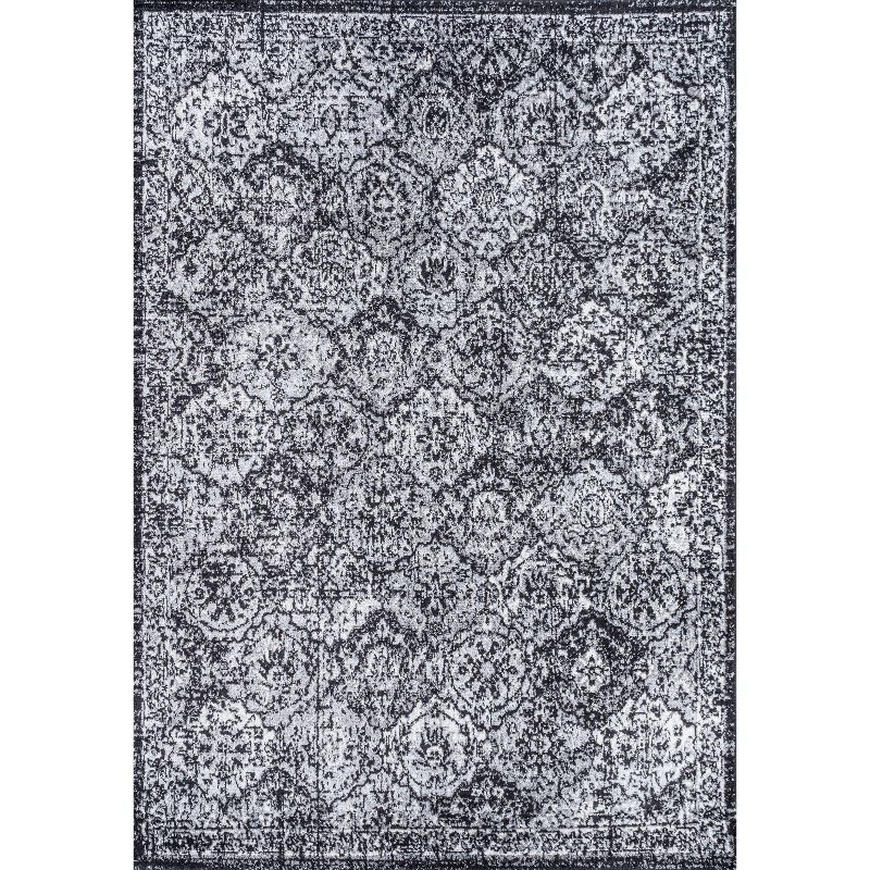 4' x 6' Modern Persian Boho Vintage Trellis Area Rug, Black/Ivory - JONATHAN Y
