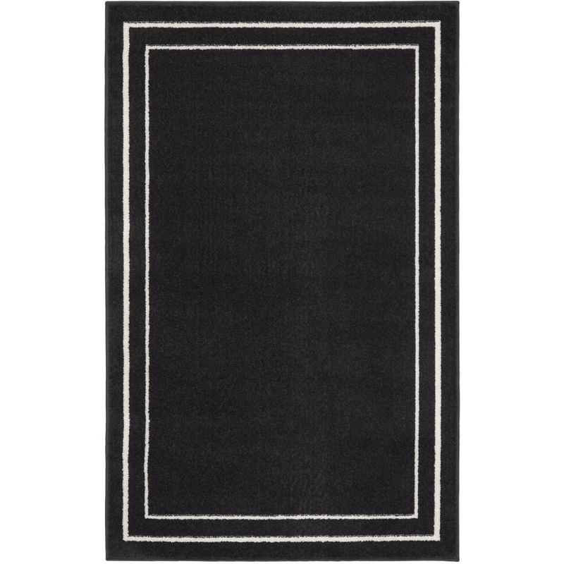 Nourison Essentials 3' x 5' Black Ivory Contemporary Bordered Indoor/Outdoor Area Rug