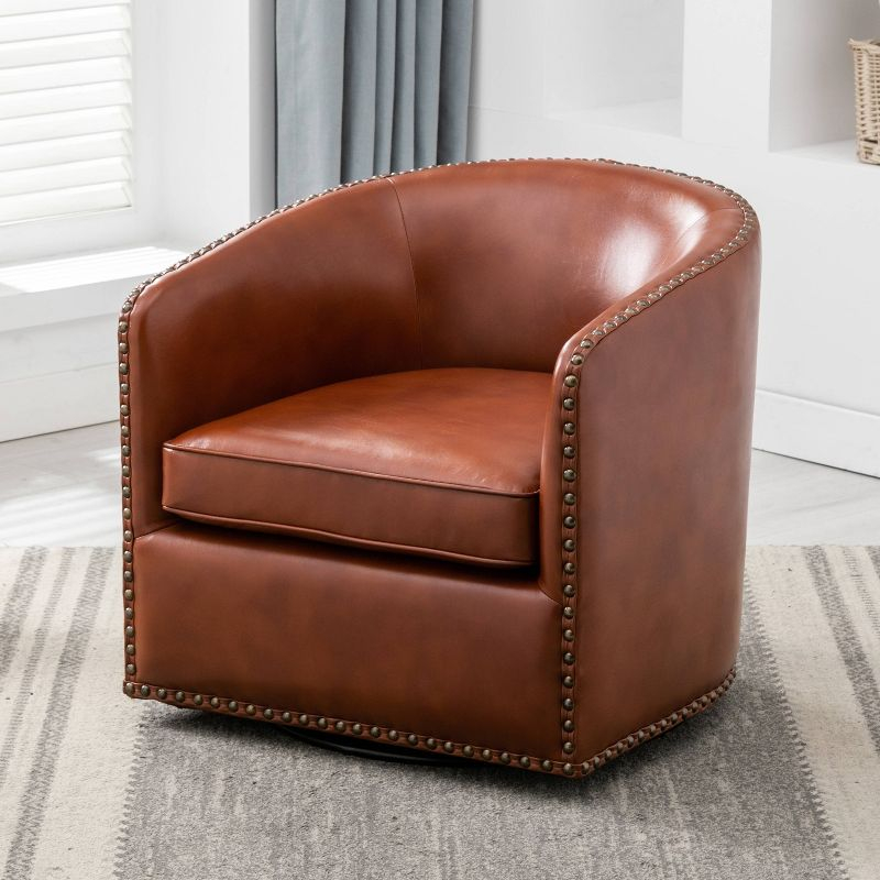 Comfort Pointe Tyler Swivel Arm Chair Caramel: Upholstered Faux Leather, Metal Legs, No Assembly Required