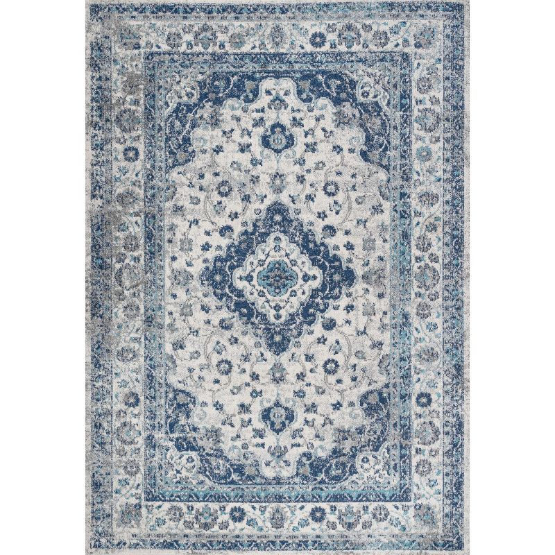 5'x 8' Indhira Ornate Medallion Persian Area Rug, Blue/Gray - JONATHAN Y