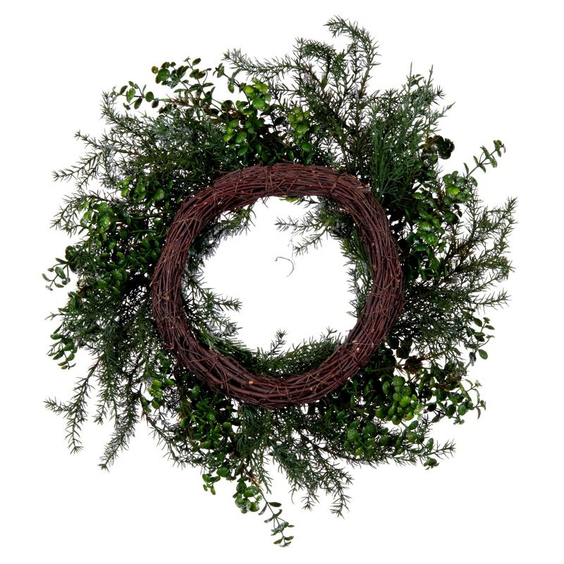 Vickerman 26" Artificial Green Snow Cedar and Eucalyptus Christmas Wreath, Unlit
