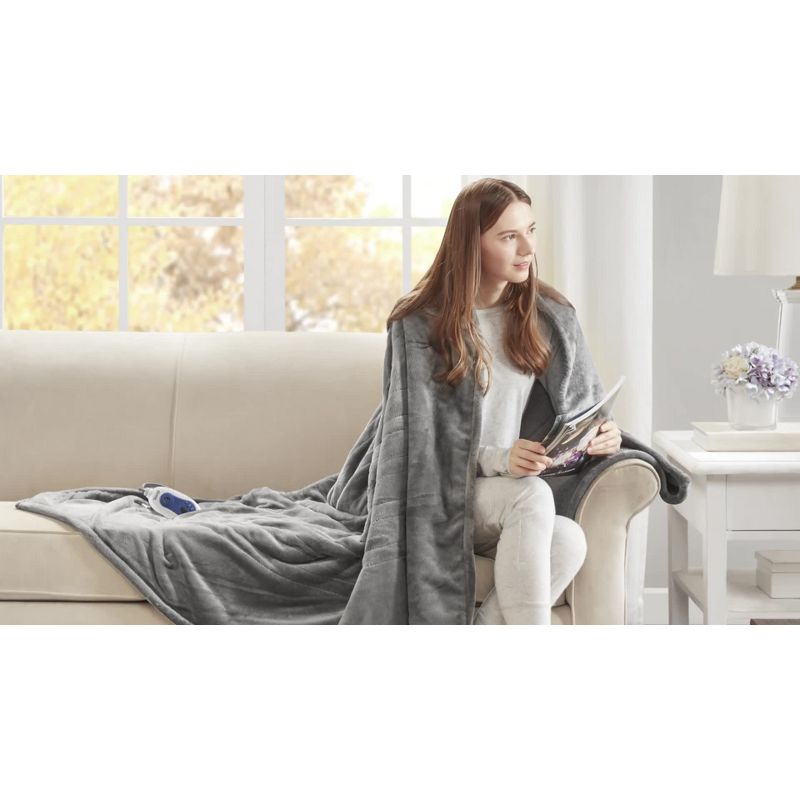 60"x70" Electric Heated Microlight to Berber Throw Blanket Purple: Beautyrest, Lightweight, Machine Washable