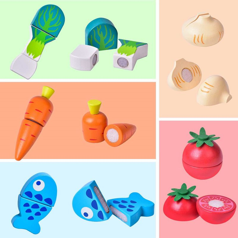 Fun Little Toys Wooden Vegetable Chopper Set – Pretend Play Food Cutting Toy for Kids, Montessori Kitchen Playset