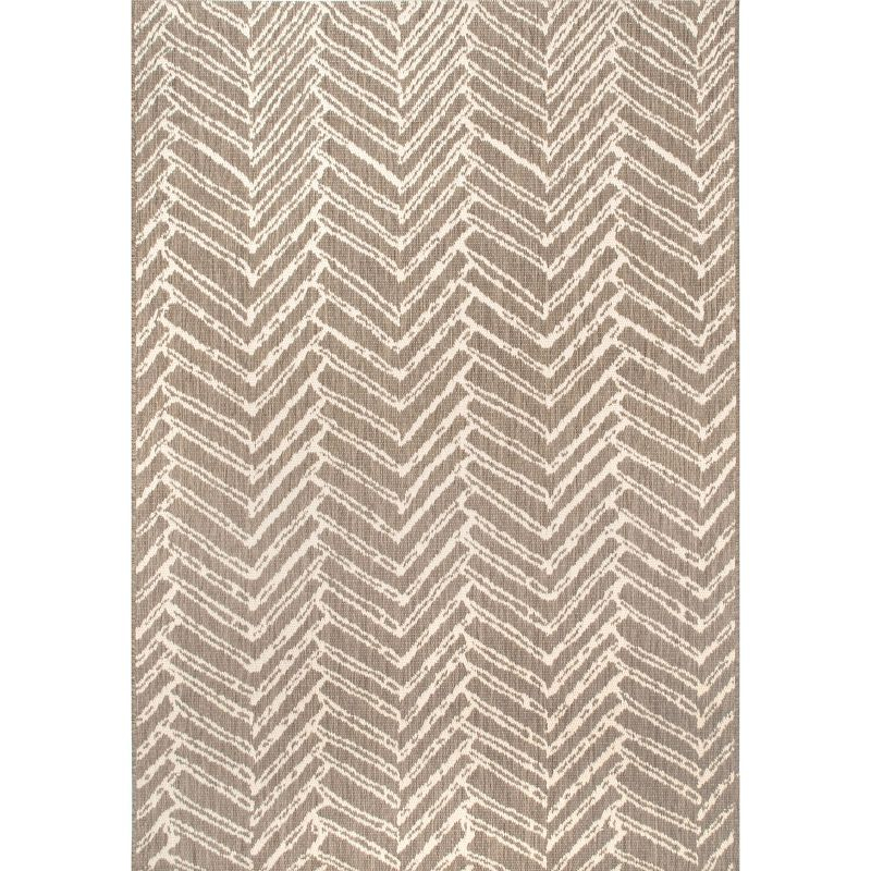 Nuloom Macklin Herringbone 8x11 Indoor/Outdoor Area Rug for Living Room Patio Deck Front Porch Kitchen, Brown/Ivory