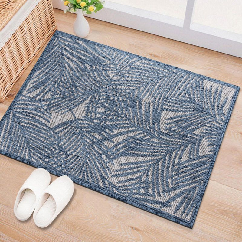 World Rug Gallery Contemporary Palm Leaf Textured Flat Weave Indoor/Outdoor Area Rug - BLUE 2'x3'