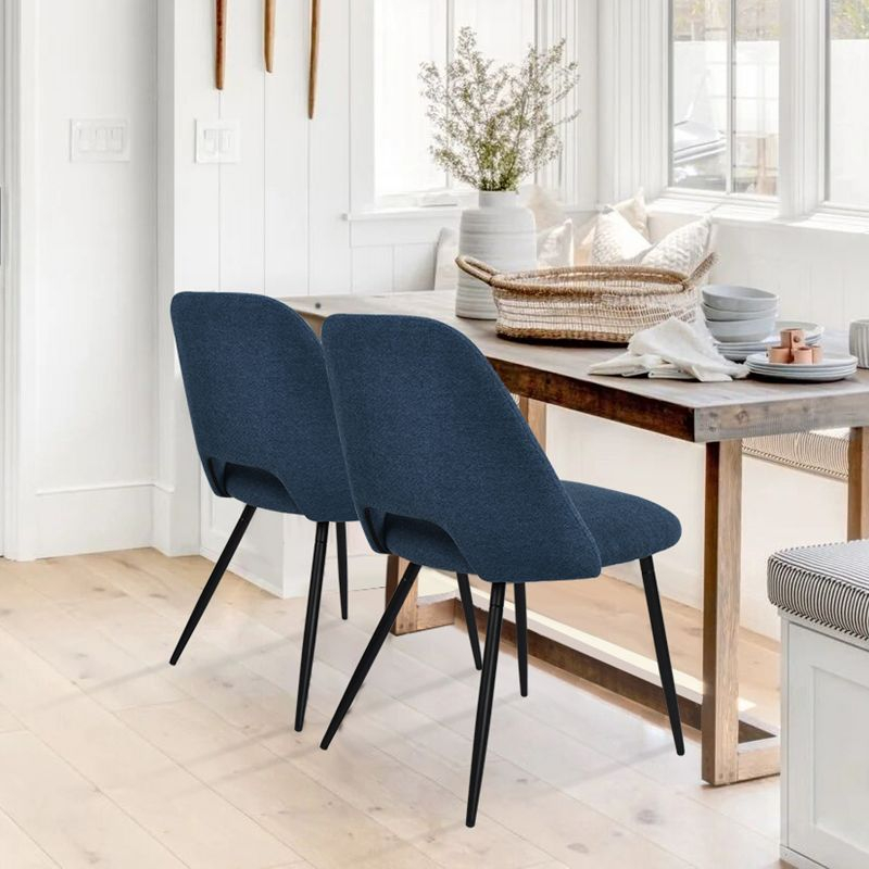 Edwin 21.6" Wider Seat Blue Upholstered Dining Chairs Set Of 2,Modern Kitchen Armless Dining Chair With Black Metal Legs-Maison Boucle
