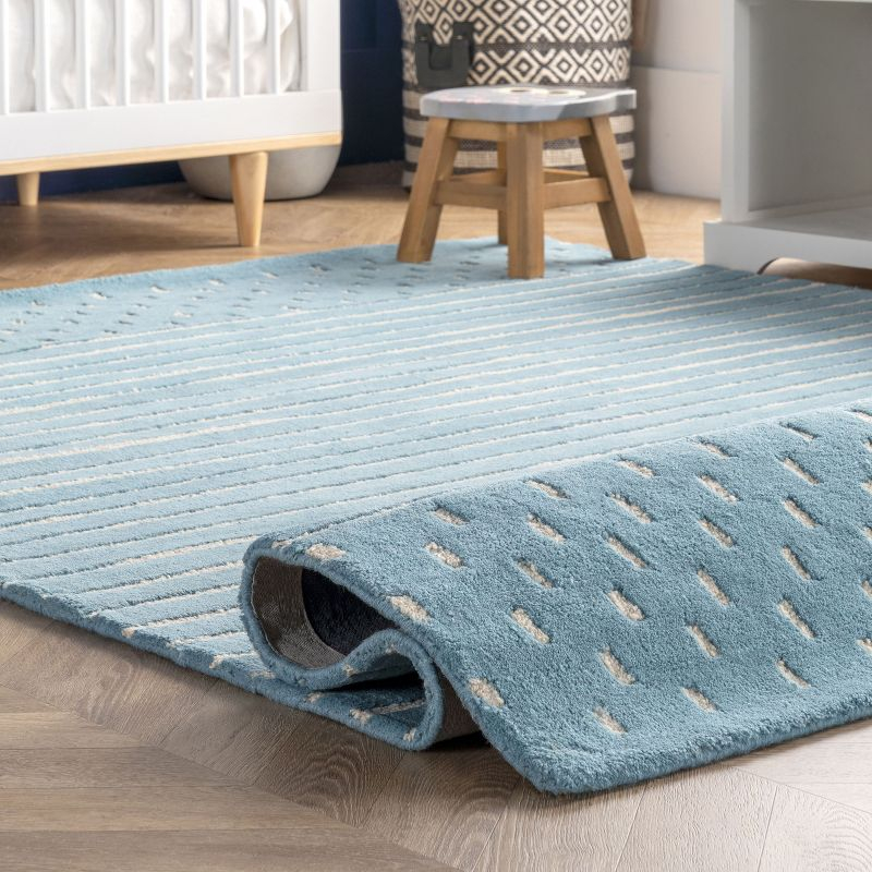 Arvin Olano x Rugs USA - Mandia Striped Wool Indoor Area Rug Baby Blue 3' x 5'