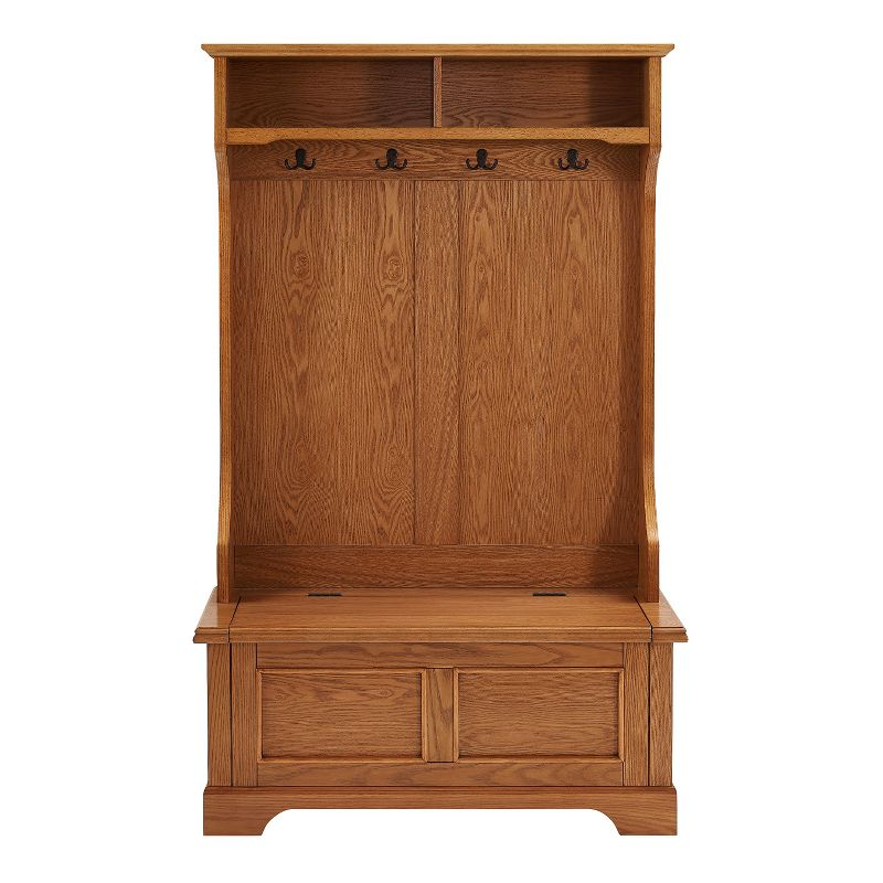 Campbell Hall Tree Oak - Crosley: Spacious Bench, 4 Double Hooks, Shoe Storage