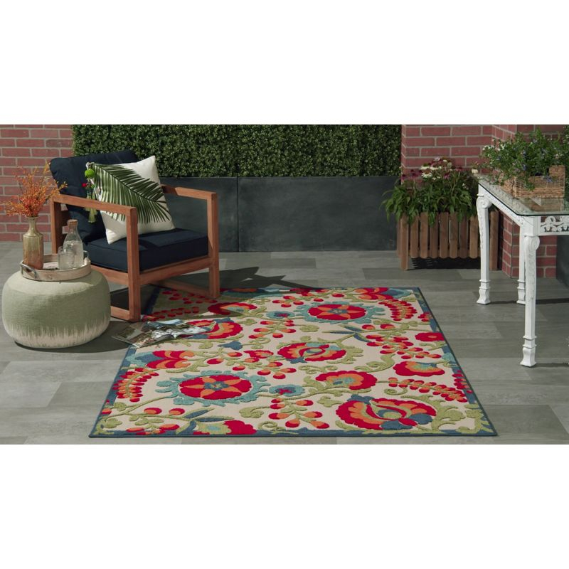 Nourison Aloha Floral Textured Flatweave High-Low Indoor Outdoor Area Rug Multicolor 7'10" x 10'6"