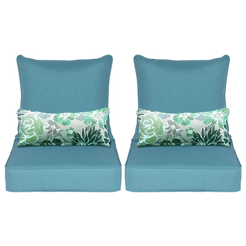 Aoodor 22'' x 24'' Outdoor Deep Seat Chair Cushion Set, Olefin Fabric Slipcover and Sponge Foam (Set of 2 Seats, 2 Backs, 2 Lumbar Pillows)