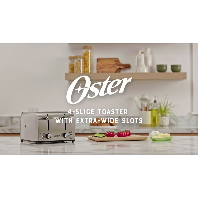 Oster 4-Slice Toaster Stainless Steel With Extra-Wide Slots: Bagel & Reheat Functions, 1560W, Spot Clean, Silver
