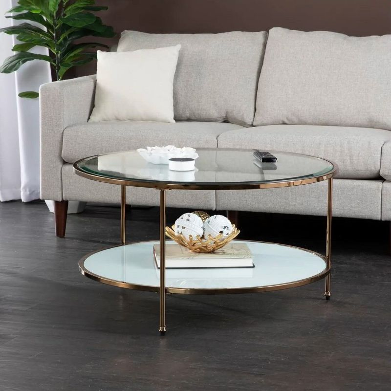 Risa Round Coffee Table with Storage - Gold - SEI