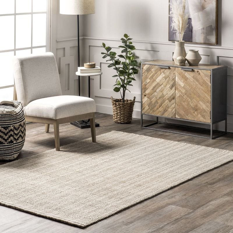 Nuloom Jolinn Striped 5x8 Wool Jute Indoor Area Rug for Dining Room Rug Neutral Rug Living Room Rug Kitchen, Natural/Ivory