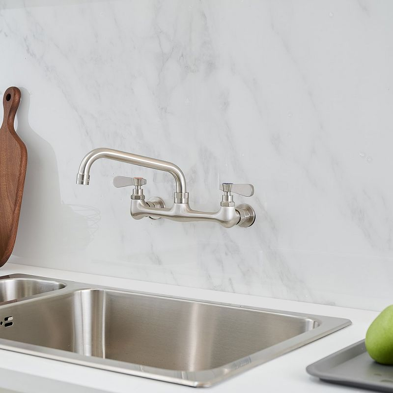 BWE Double Handles Wall Mount Modern Standard Kitchen Faucet With 8 Inch Swivel Spout 8" Center
