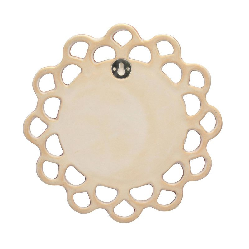 9" Decorative Round Floral Ceramic Wall Hanging Mirror Pink - Stonebriar Collection: Elegant Scalloped Edge, Keyhole Hanger