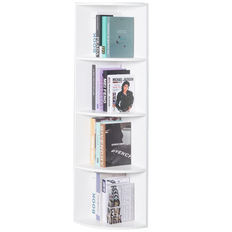 Basicwise Durable 4-Tier Wooden Corner Bookshelf, Perfect for Tiny Home, Office Space, Shelves for Bedroom, Classroom, & Library Shelving Needs, White