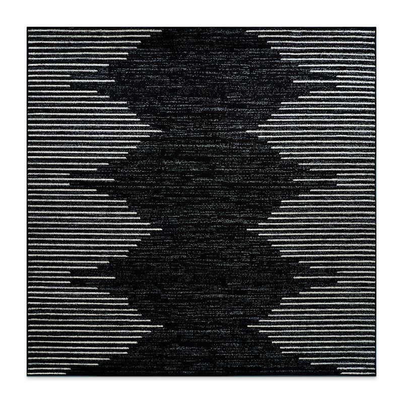 World Rug Gallery Area Rug Bohemian Stripe Jute Rug Carpets for Living Room Rugs for Sale - BLACK 6'6"x6'6"