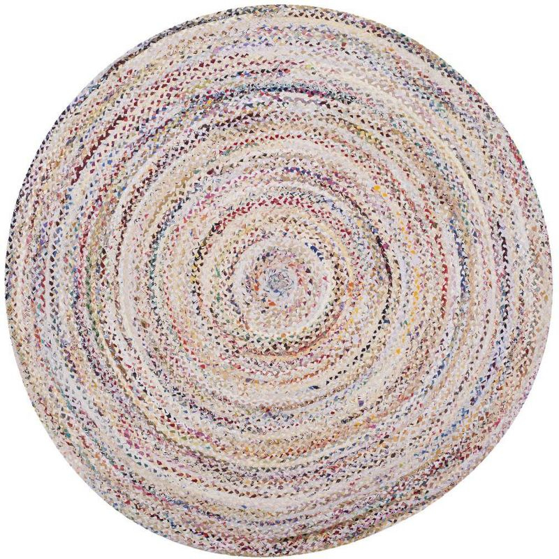 Braided BRD210 Hand Woven Accent Rug - Ivory/Multi - 3' Round - Safavieh.