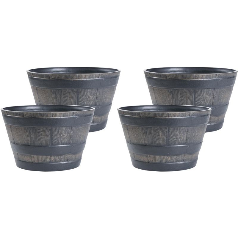 ardenised 4-Piece Round Half Barrel Flower Pots Rustic Farmhouse Style Faux Wood Planter Containers for Indoor & Outdoor Use