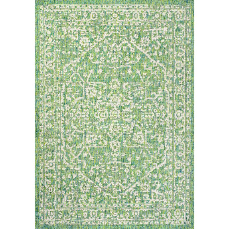 4' x 6' Malta Bohemian Medallion Textured Weave Indoor/Outdoor Area Rug, Cream/Green - JONATHAN Y
