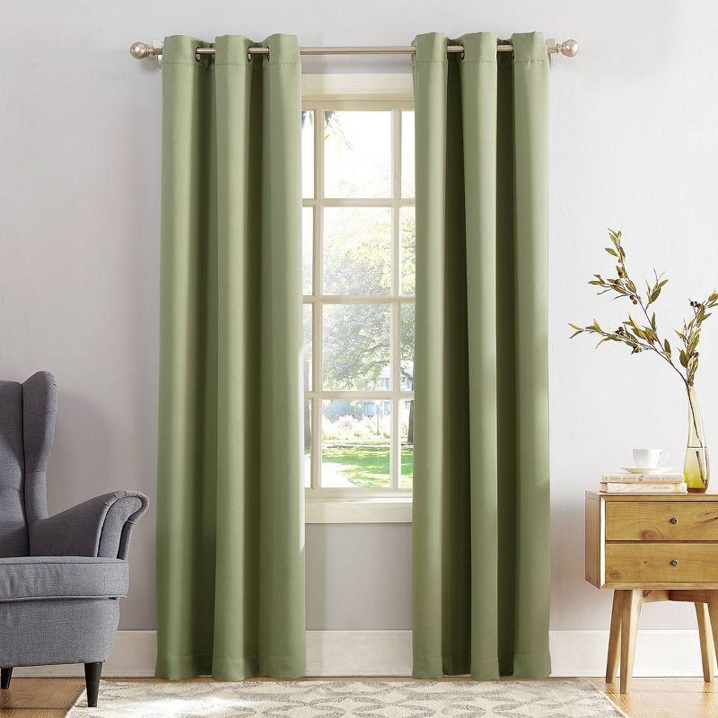 40"x84" Sun Zero Blackout Kenneth Energy Saving Grommet Curtain Panel Green: Modern Noise Reduction Twill